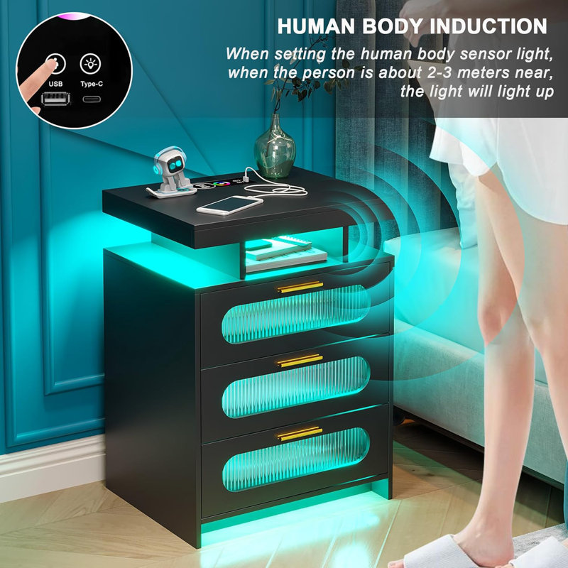 Wrought Studio Led Nightstand, Night Stand With Charging Station Wayfair